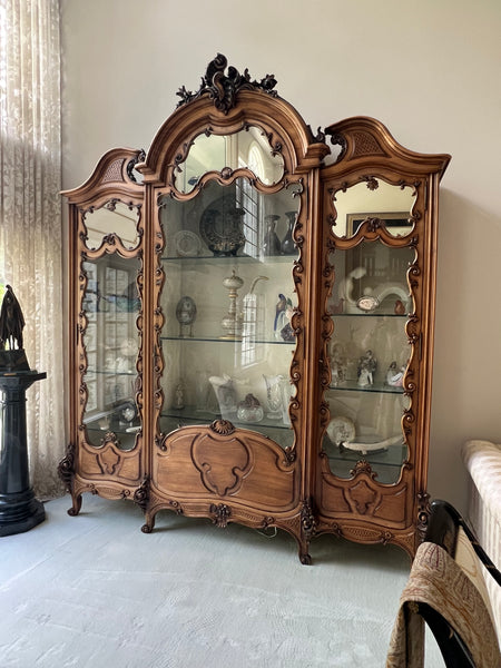 ANTIQUE French Louis XIII Triple Door Vitrine China Cabinet