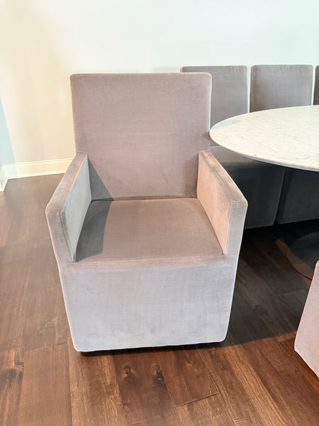 Set of 8 RESTORATION HARDWARE Ellison High Back Dining Chairs with Rollers