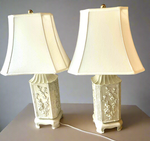 Pair of Pagoda Shaped Italian Floral Bamboo Table Lamps