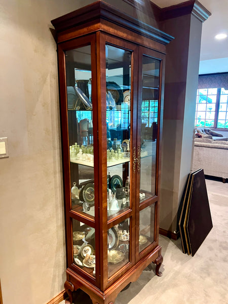 Lighted Cherry Wood Curio Cabinet