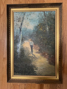 Franco Bonsignori Oil Painting of Man Walking Down Path Dated 1963 and Signed by Artist