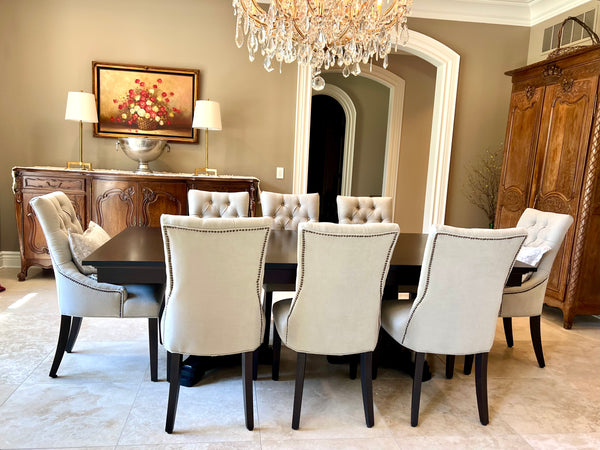 Restoration Hardware Portman Dining Table and 10 Martine Tufted Chairs