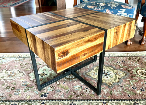 Square Wood and Metal Side Table
