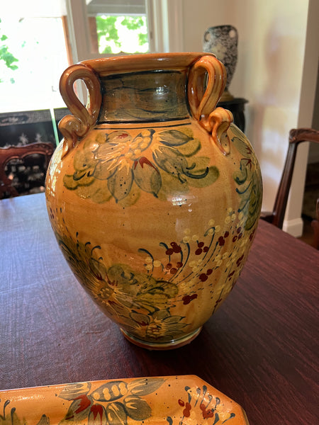 Large Urn Vintage FF Griffi Sud and Co Hand Painted French Stoneware & Coordinating Cassis en Provence