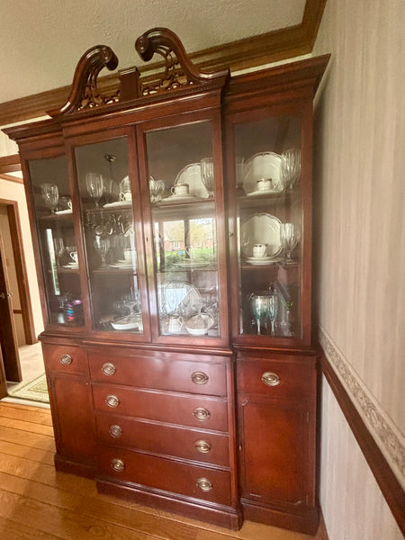 Antique Traditional Breakfront Mahogany China Cabinet