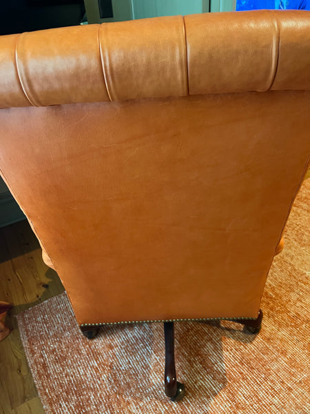 Hickory Chair Orange Tufted Leather Office Chair