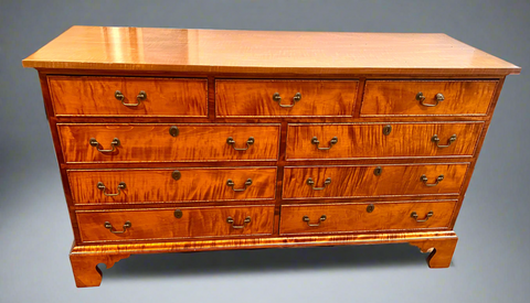 David LeFort Antique Nine Drawer Tiger Wood Chest