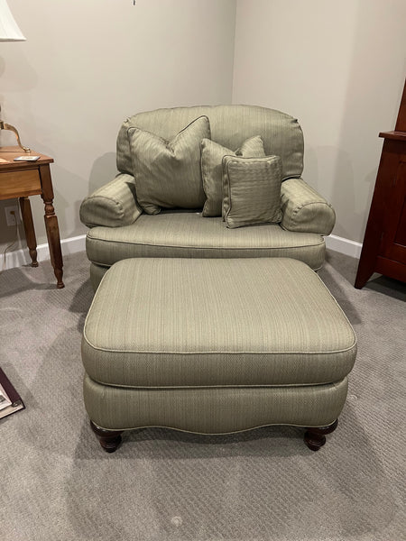 Green Upholstered Oversized Chair and Ottoman
