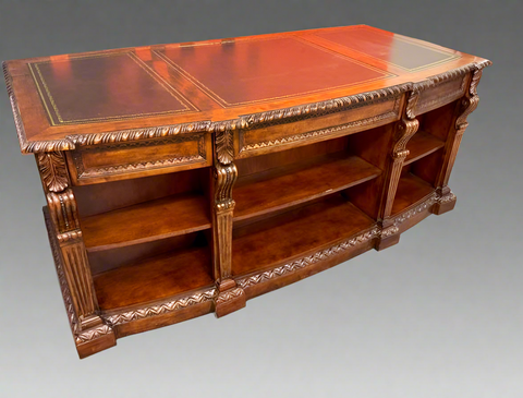 HEKMAN Maple Executive Desk with Tooled Leather Top