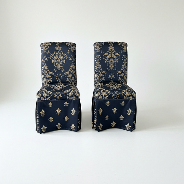 Pair of Silk Damask Parsons Chairs