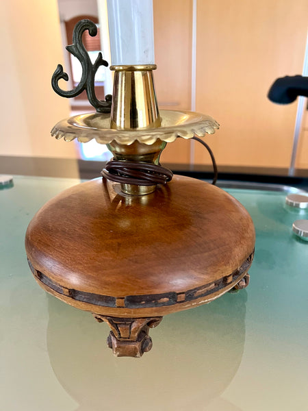 MCM Vintage Brass and Wood Table Lamp