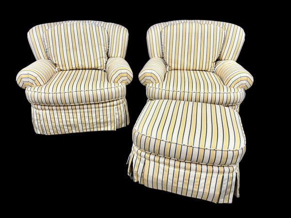 Pair of Pearson Yellow and Blue Occasional Chairs and Ottoman