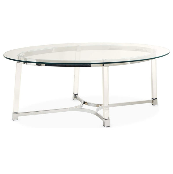 Oval Glass Top Coffee Table with Chrome and Lucite Base