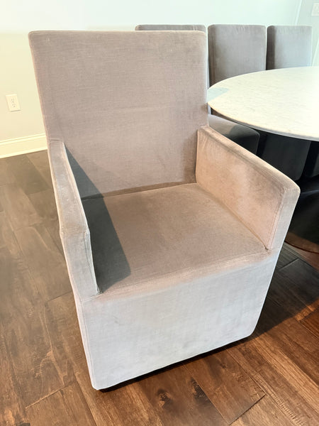 Set of 8 RESTORATION HARDWARE Ellison High Back Dining Chairs with Rollers