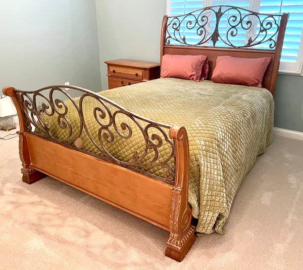 Queen Metal Bed and Nightstand