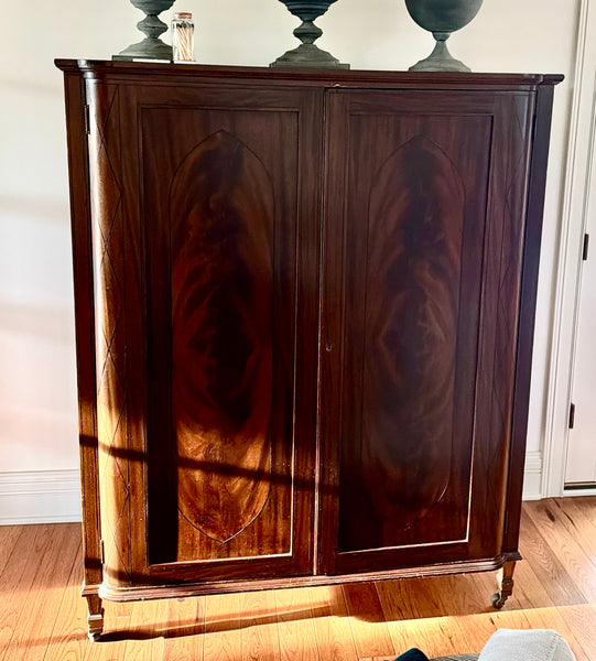 Antique Flame Mahogany Wardrobe Armoire