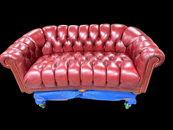 Flexsteel Chesterfield Red Leather Tufted Sofa