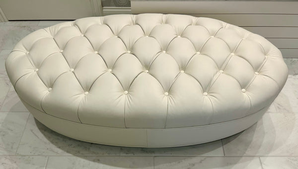 Lee Industries White Leather Tufted Ottoman