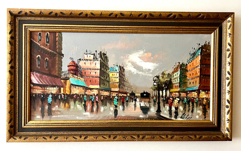 Vintage Street Scene Oil Painting