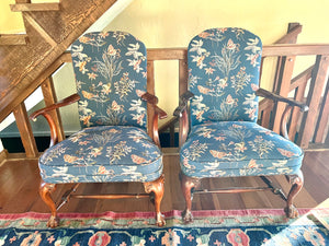 Pair of Vintage Blue Chippendale Style Chairs