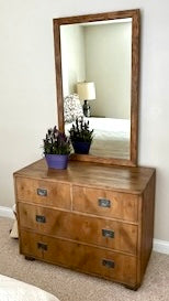 Henredon Circa 76 Campaign Dresser and Mirror KLM Luxury Consignment Henredon Circa 76 Campaign Dresser and Mirror KLM Luxury Consignment
