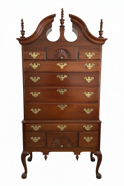 Vintage Queen Anne Style Bonnet-Top Highboy Dresser