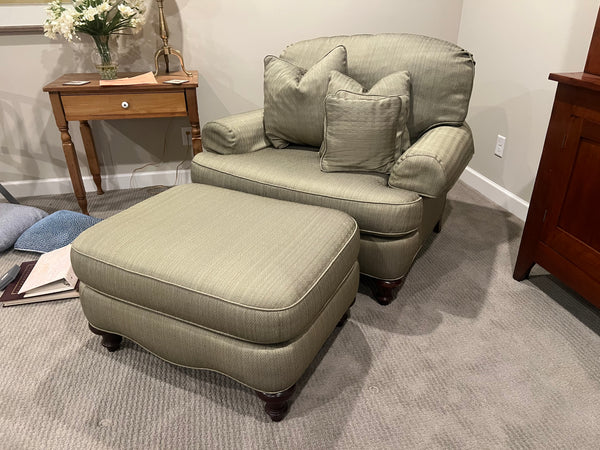 Green Upholstered Oversized Chair and Ottoman