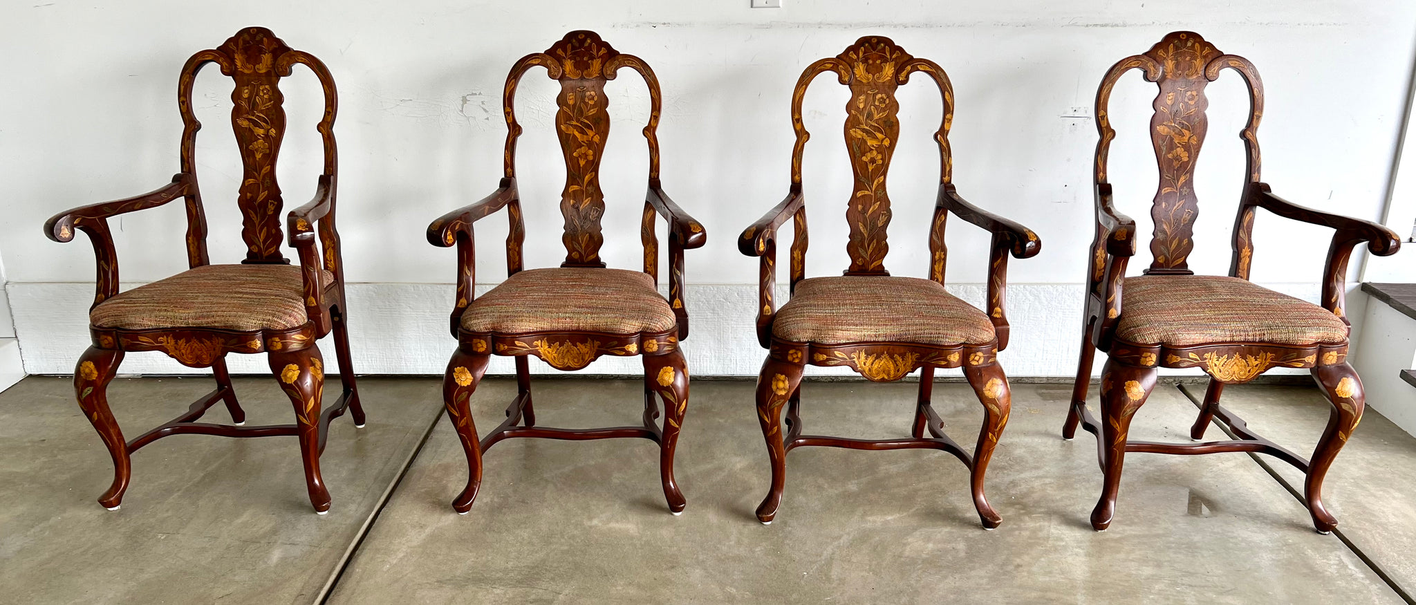 Set of 4 Alfonso Marina Hand Carved Inlaid Dining Chairs