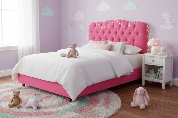 Lulu and Georgia Queen Tufted Hot Pink Bed