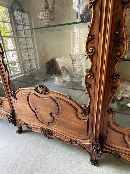 ANTIQUE French Louis XIII Triple Door Vitrine China Cabinet