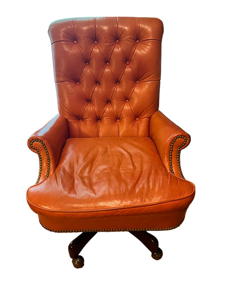 Hickory Chair Orange Tufted Leather Office Chair