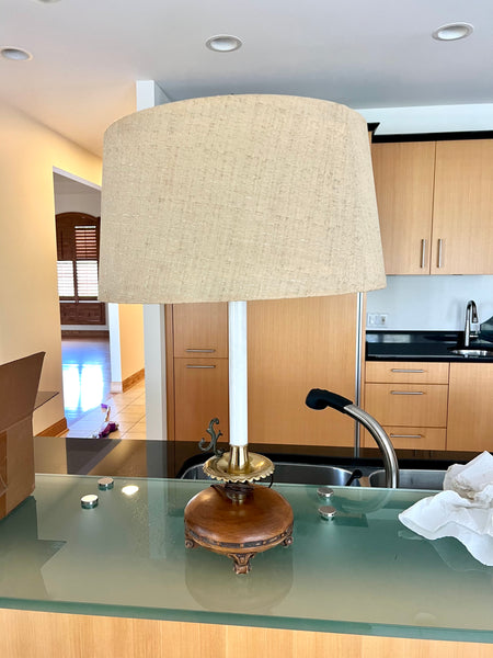 MCM Vintage Brass and Wood Table Lamp