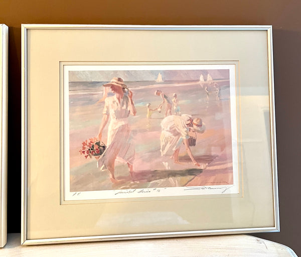 Pair of C.W. Mundy Hand Signed Numbered Limited Edition Artist Proofs "Girls On The Beach" and "Girls on the Beach"