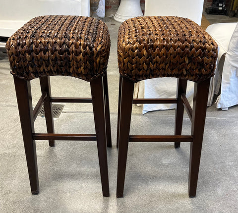 Pair of Pottery Barn Seagrass Backless Bar Stools
