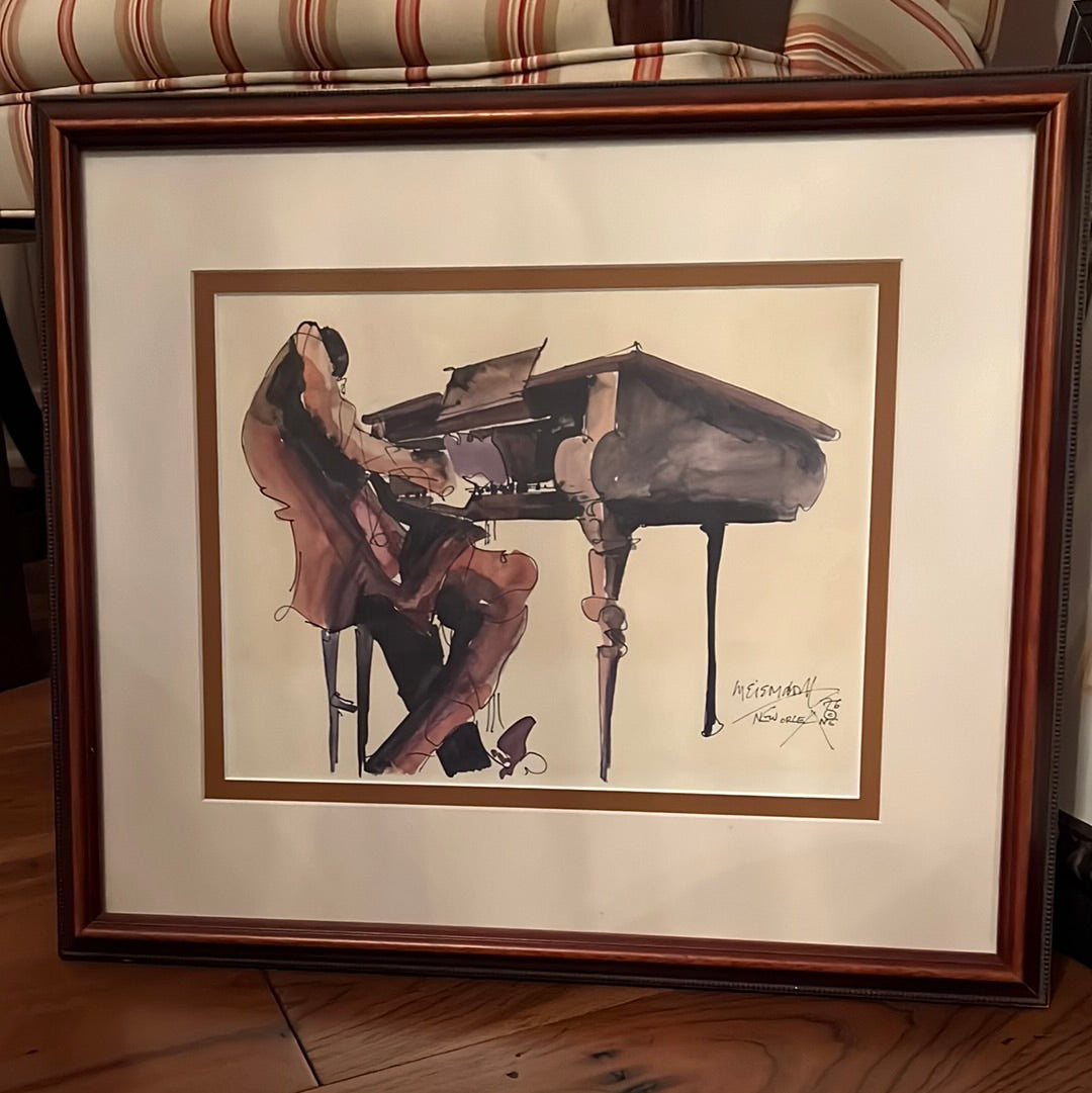 1976 Framed Leo Meiersdorff New Orleans Watercolor Print Jazz