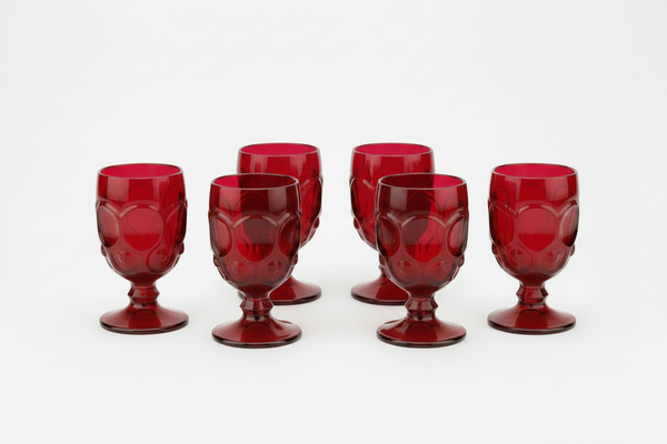 Set of 6 Moon and Star Red Water Goblets by Smith Glass