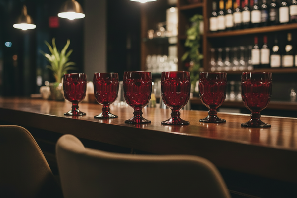 Set of 6 Moon and Star Red Water Goblets by Smith Glass
