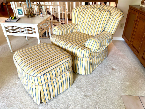 Pair of Pearson Yellow and Blue Occasional Chairs and Ottoman