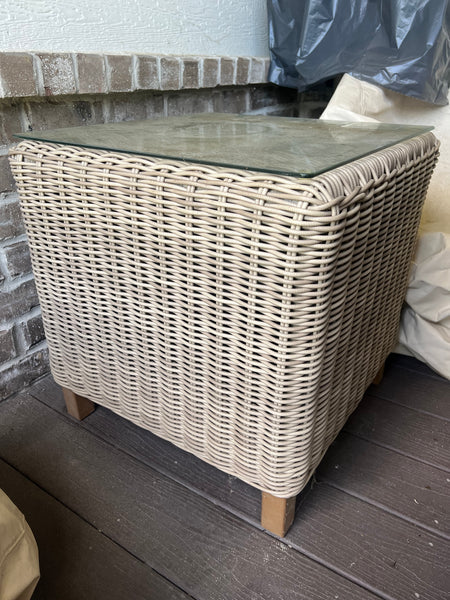 Pair of Modern Wicker Forever Patio Carlisle Lounge Chairs and Side Table with Sunbrella Fabric
