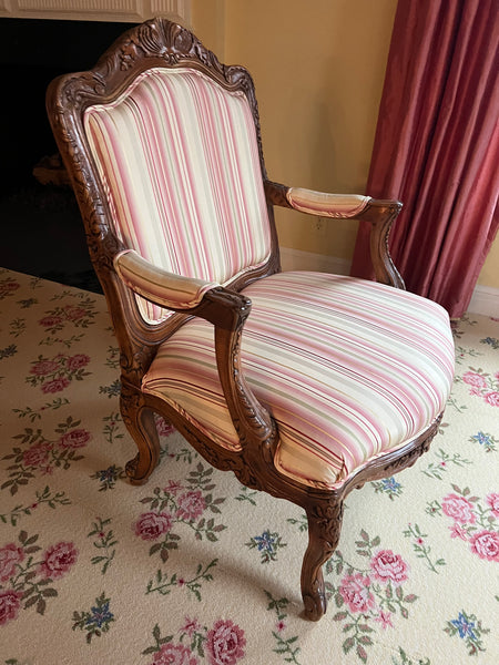 Pair of Michael Thomas French Louis XV Armchairs with Silk Fabric