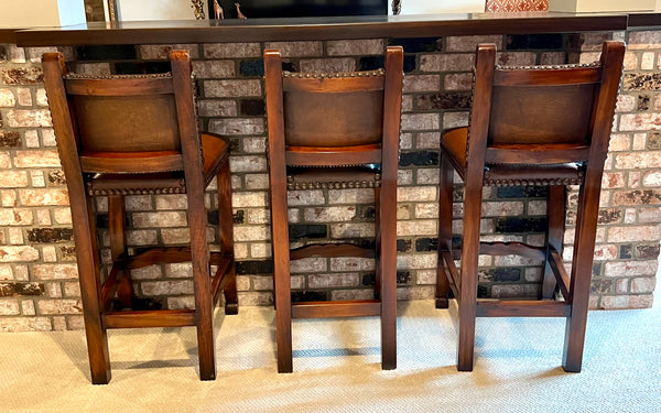 Set of 3 Theodore Alexander Cowhide Bar Stools