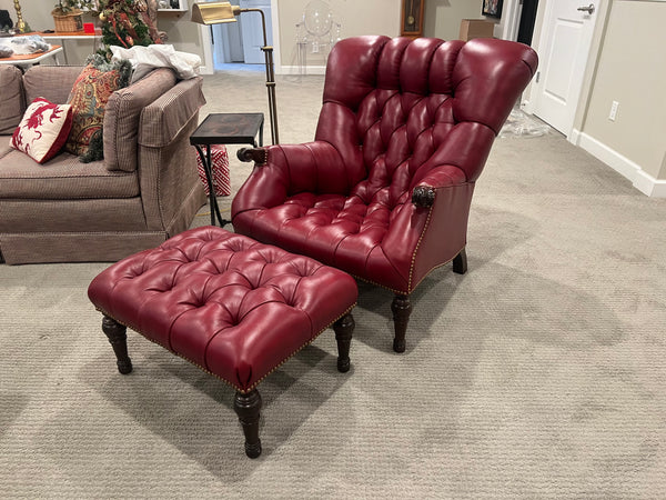 Stickley Leather Leopald's Club Chair and Ottoman Set
