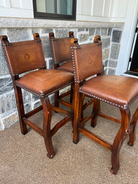 Set of 3 Theodore Alexander Cowhide Bar Stools