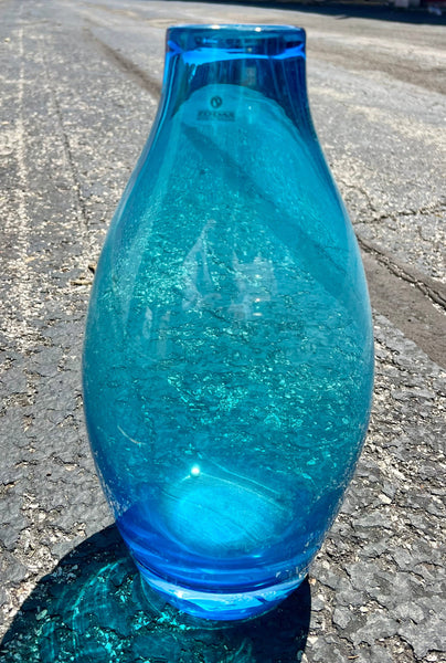 ZODAX Hand Blown Teal Teardrop Glass Vase