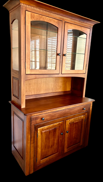 Solid Maple Amish Made China Cabinet with Hutch and Pull Out Dining Table