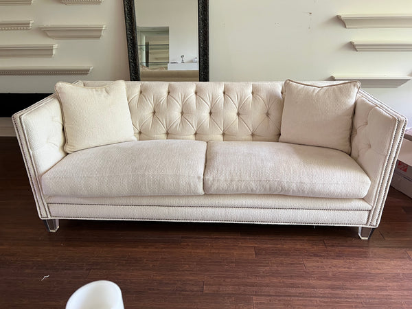 Mitchell Gold Fiona Ivory Tufted Sofa with Lucite Legs