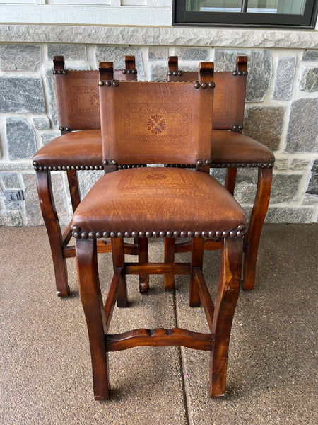 Set of 3 Theodore Alexander Cowhide Bar Stools