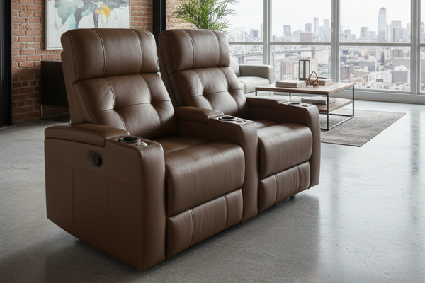NEW Seatcraft Kodiak CoolZero Italian Leather Power Straight Row of 2 Theater Seating