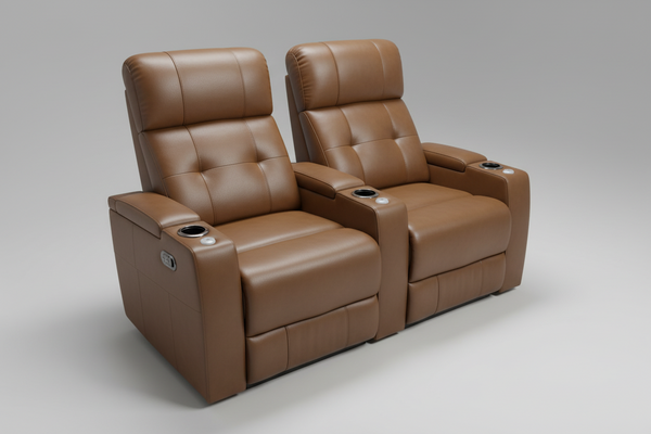 NEW Seatcraft Kodiak CoolZero Italian Leather Power Straight Row of 2 Theater Seating