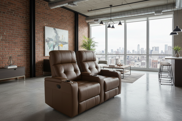 NEW Seatcraft Kodiak CoolZero Italian Leather Power Straight Row of 2 Theater Seating
